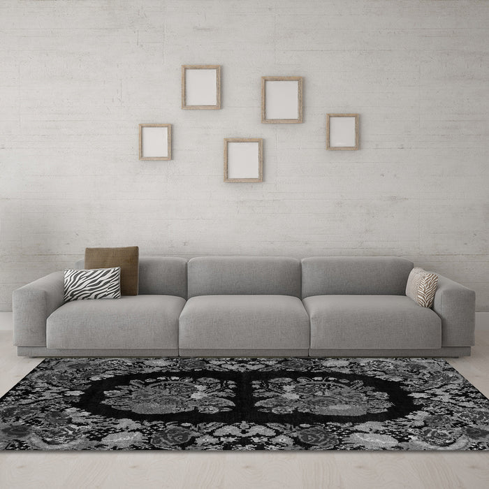 Machine Washable Medallion Gray French Rug in a Living Room,, wshabs5402gry