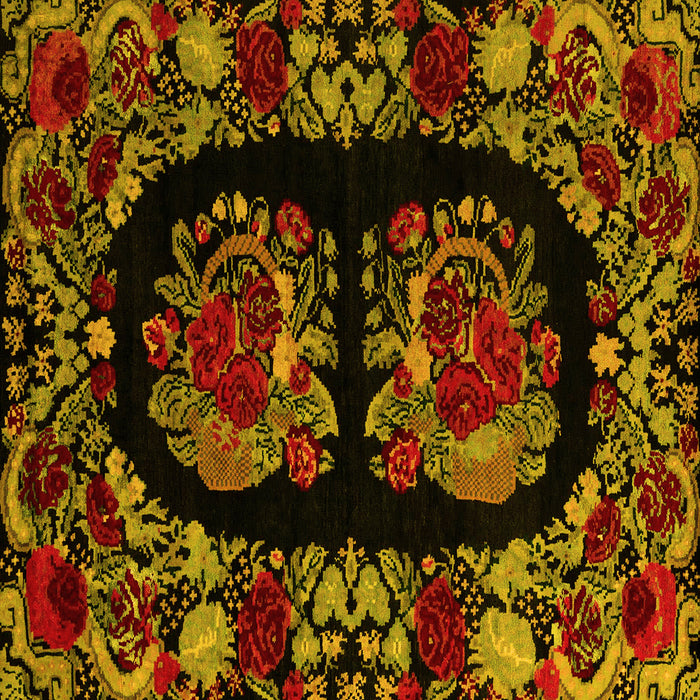 Square Machine Washable Medallion Yellow French Rug, wshabs5402yw