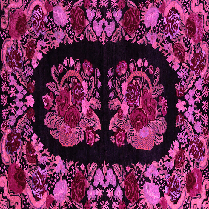Square Machine Washable Medallion Pink French Rug, wshabs5402pnk