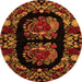 Round Machine Washable Medallion Orange French Area Rugs, wshabs5402org