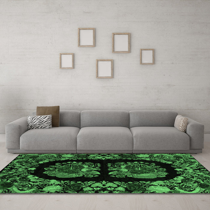 Machine Washable Medallion Emerald Green French Area Rugs in a Living Room,, wshabs5402emgrn