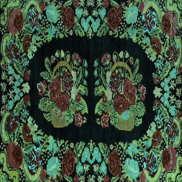 Square Machine Washable Medallion Turquoise French Area Rugs, wshabs5402turq