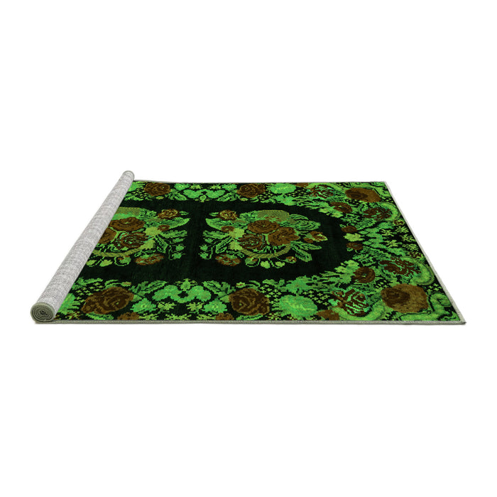 Sideview of Machine Washable Medallion Green French Area Rugs, wshabs5402grn
