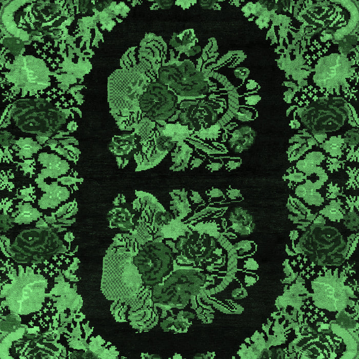 Machine Washable Medallion Emerald Green French Area Rugs, wshabs5402emgrn