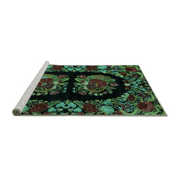 Sideview of Machine Washable Medallion Turquoise French Area Rugs, wshabs5402turq
