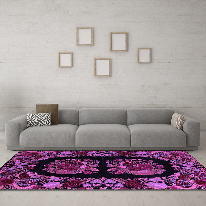 Machine Washable Medallion Purple French Area Rugs in a Living Room, wshabs5402pur