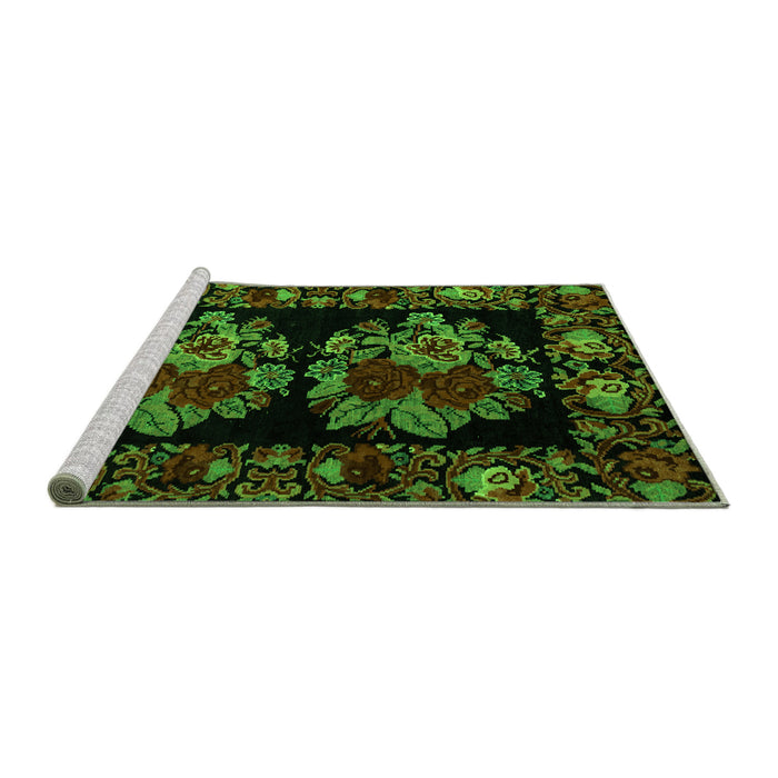 Sideview of Machine Washable Medallion Green French Area Rugs, wshabs5403grn