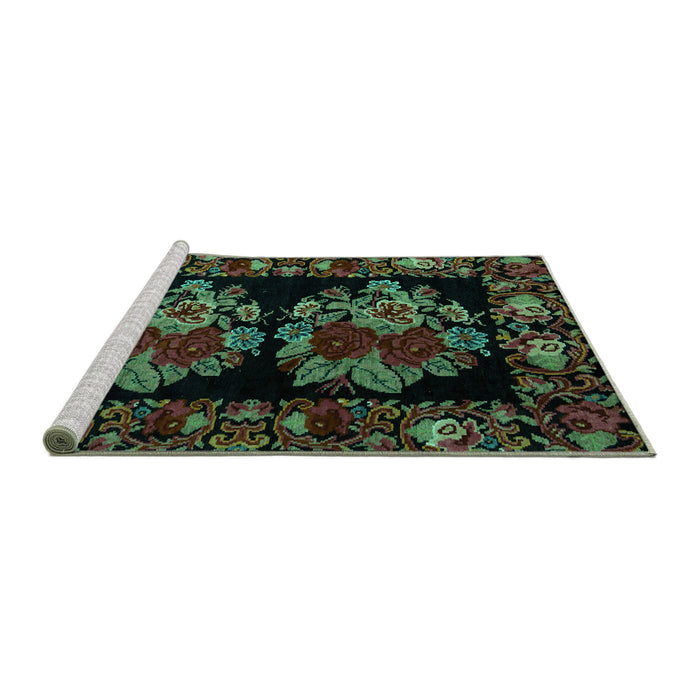 Sideview of Machine Washable Medallion Turquoise French Area Rugs, wshabs5403turq