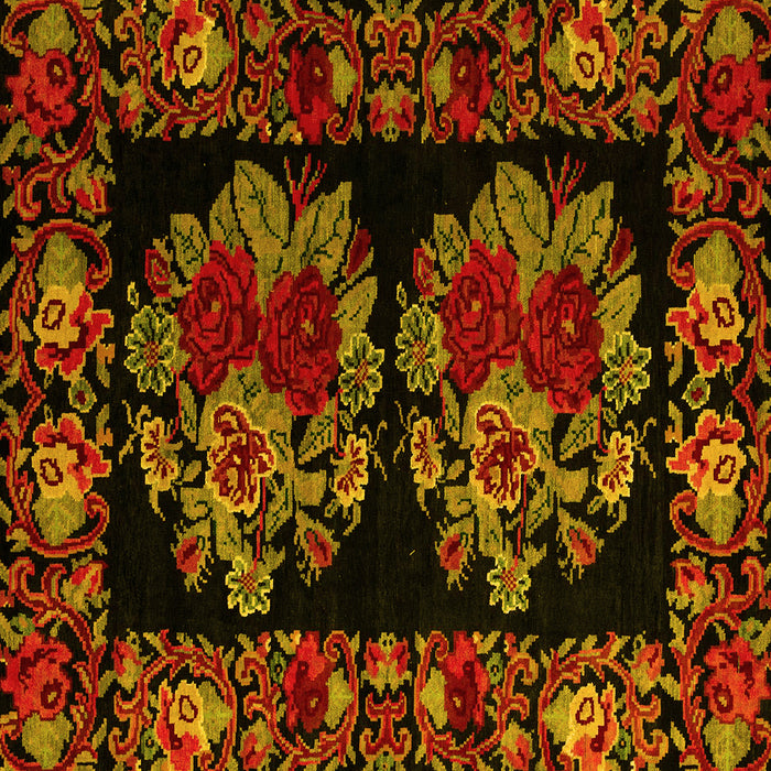 Square Machine Washable Medallion Yellow French Rug, wshabs5403yw