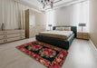 Abstract Reddish Brown Medallion Rug in a Bedroom, abs5403