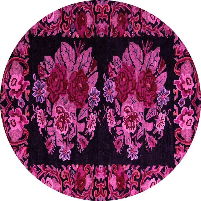 Round Machine Washable Medallion Pink French Rug, wshabs5403pnk
