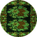 Round Machine Washable Medallion Green French Area Rugs, wshabs5403grn