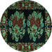 Round Machine Washable Medallion Turquoise French Area Rugs, wshabs5403turq