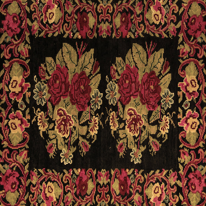 Square Machine Washable Medallion Brown French Rug, wshabs5403brn