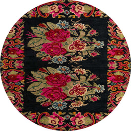 Round Abstract Reddish Brown Medallion Rug, abs5403