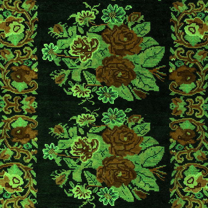 Machine Washable Medallion Green French Area Rugs, wshabs5403grn