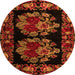 Round Machine Washable Medallion Orange French Area Rugs, wshabs5403org