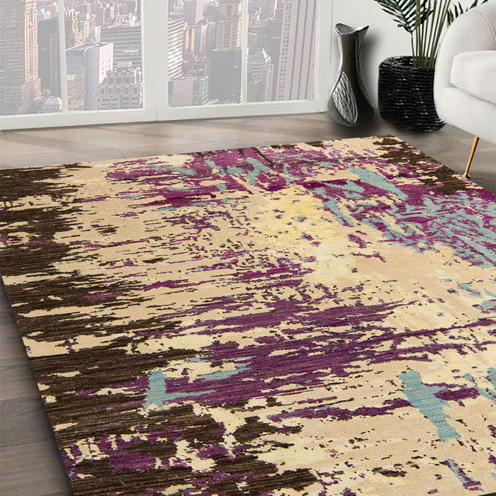 Machine Washable Abstract Velvet Maroon Purple Rug in a Family Room, wshabs5404