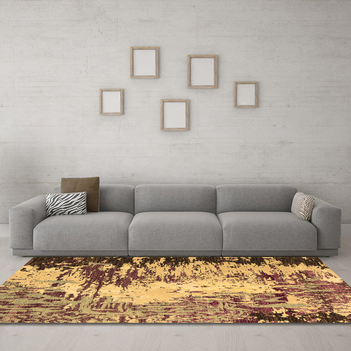 Machine Washable Abstract Brown Modern Rug in a Living Room,, wshabs5404brn
