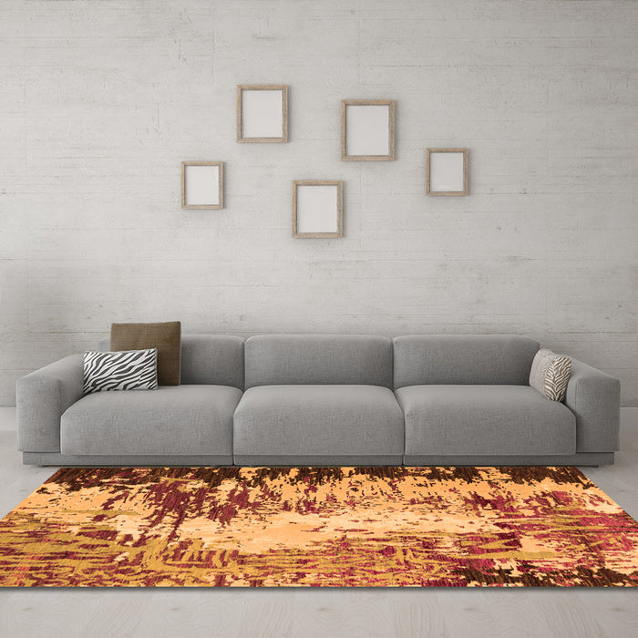 Machine Washable Abstract Orange Modern Area Rugs in a Living Room, wshabs5404org