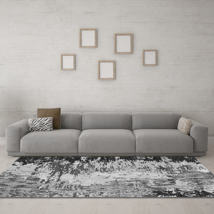 Machine Washable Abstract Gray Modern Rug in a Living Room,, wshabs5404gry