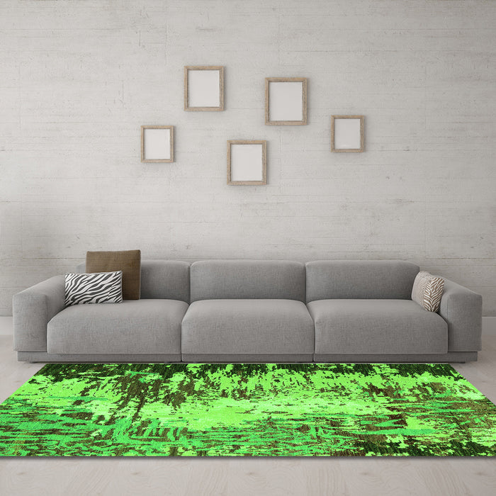 Machine Washable Abstract Green Modern Area Rugs in a Living Room,, wshabs5404grn