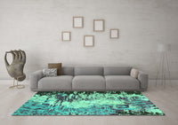 Machine Washable Abstract Turquoise Modern Rug, wshabs5404turq