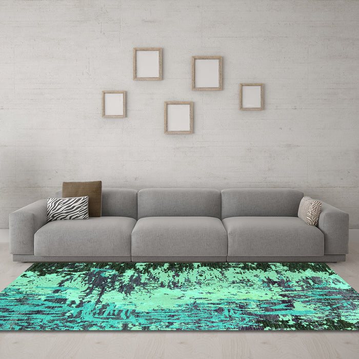 Machine Washable Abstract Turquoise Modern Area Rugs in a Living Room,, wshabs5404turq