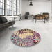 Round Machine Washable Abstract Velvet Maroon Purple Rug in a Office, wshabs5404