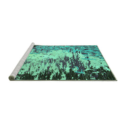 Sideview of Machine Washable Abstract Turquoise Modern Area Rugs, wshabs5404turq