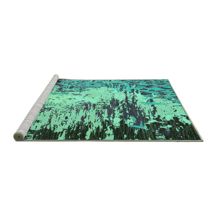Sideview of Machine Washable Abstract Turquoise Modern Area Rugs, wshabs5404turq