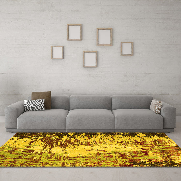 Machine Washable Abstract Yellow Modern Rug in a Living Room, wshabs5404yw