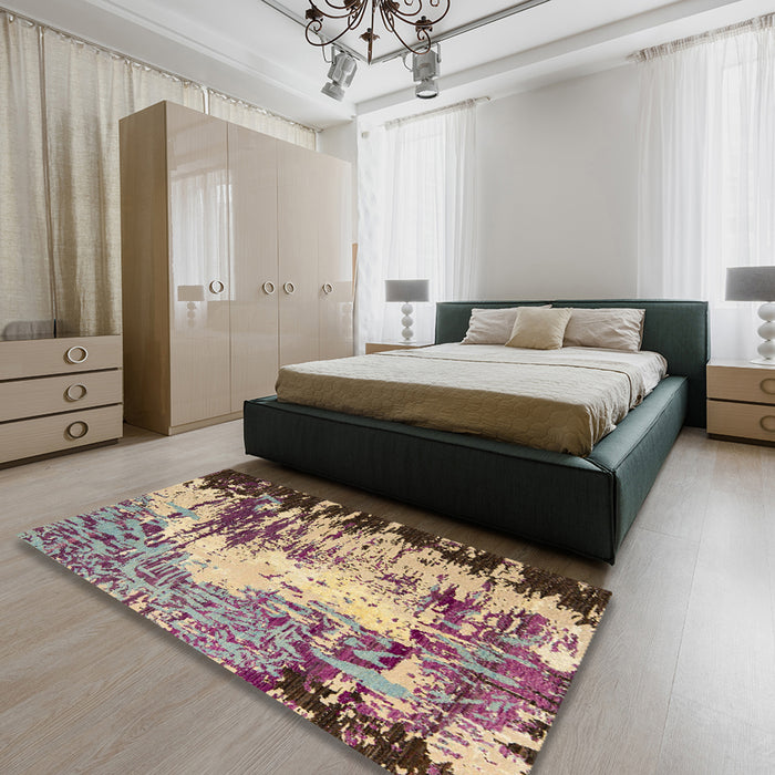 Machine Washable Abstract Velvet Maroon Purple Rug in a Bedroom, wshabs5404