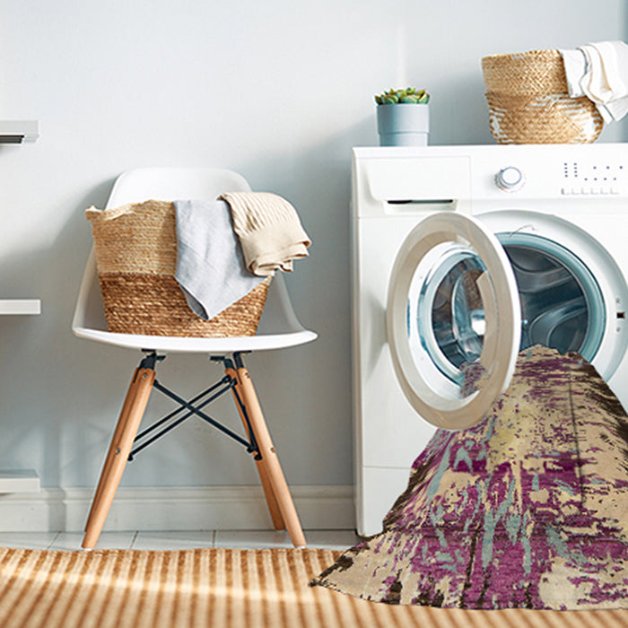 Machine Washable Abstract Velvet Maroon Purple Rug in a Washing Machine, wshabs5404
