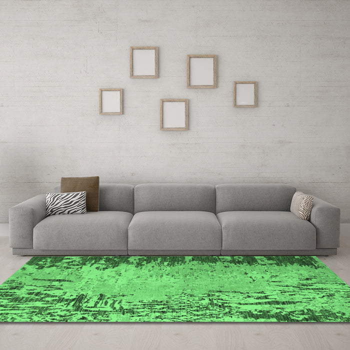 Machine Washable Abstract Emerald Green Modern Area Rugs in a Living Room,, wshabs5405emgrn
