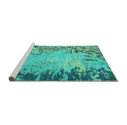 Sideview of Machine Washable Abstract Turquoise Modern Area Rugs, wshabs5405turq