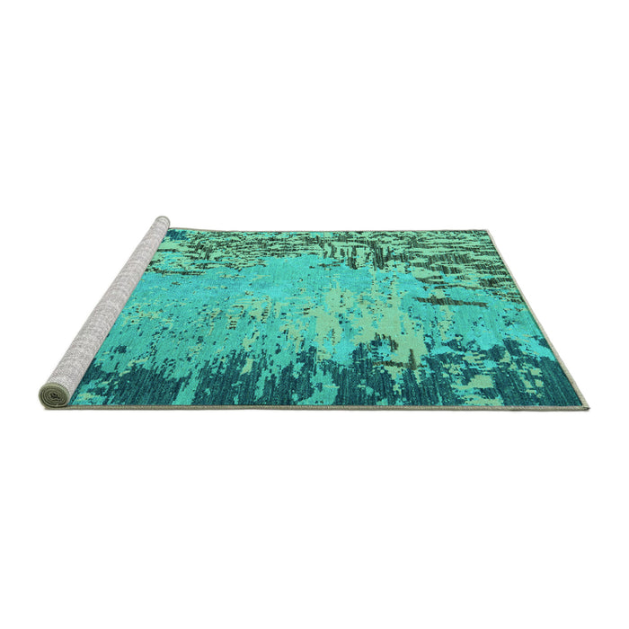 Sideview of Machine Washable Abstract Turquoise Modern Area Rugs, wshabs5405turq