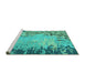 Sideview of Machine Washable Abstract Turquoise Modern Area Rugs, wshabs5405turq