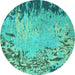 Round Abstract Turquoise Modern Rug, abs5405turq