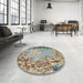 Round Machine Washable Abstract Ash Gray Rug in a Office, wshabs5405