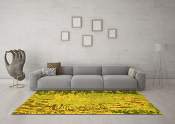 Machine Washable Abstract Yellow Modern Rug in a Living Room, wshabs5405yw