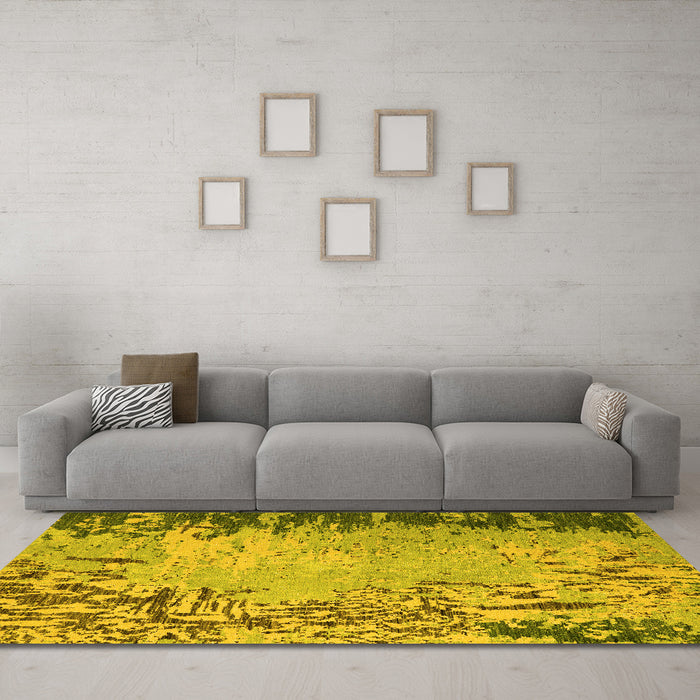 Machine Washable Abstract Yellow Modern Rug in a Living Room, wshabs5405yw