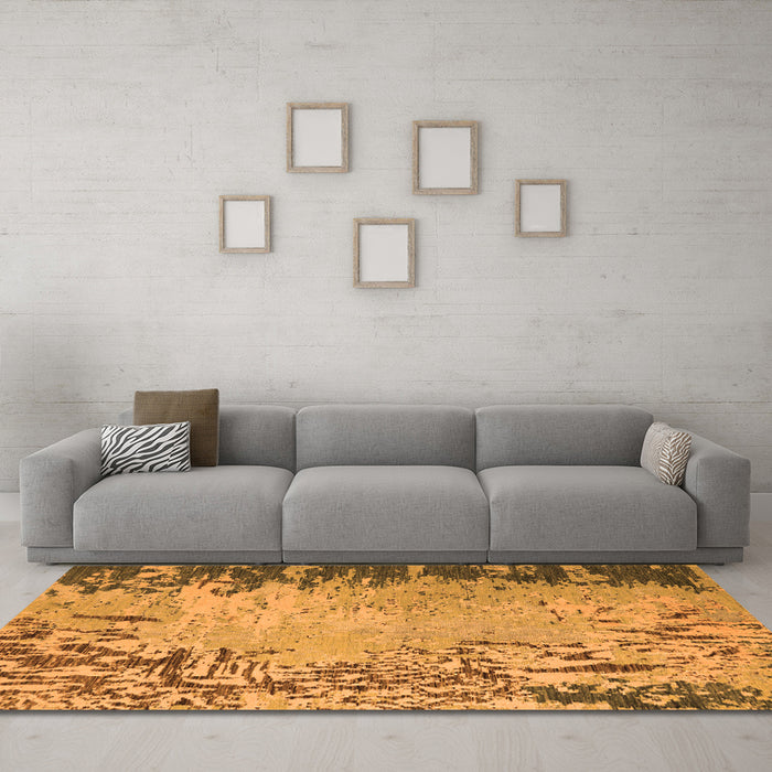 Machine Washable Abstract Orange Modern Area Rugs in a Living Room, wshabs5405org