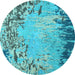 Round Machine Washable Abstract Light Blue Modern Rug, wshabs5405lblu