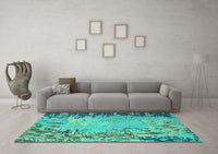 Machine Washable Abstract Turquoise Modern Rug, wshabs5405turq