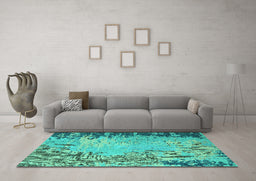 Machine Washable Abstract Turquoise Modern Area Rugs in a Living Room,, wshabs5405turq