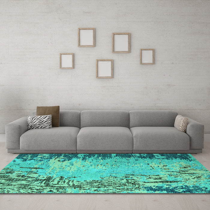 Machine Washable Abstract Turquoise Modern Area Rugs in a Living Room,, wshabs5405turq