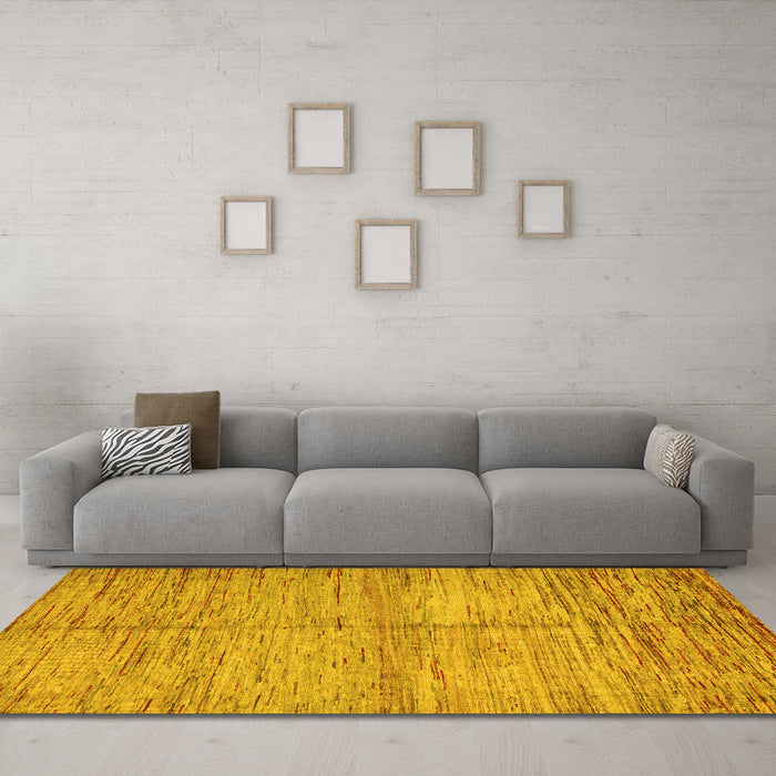 Machine Washable Abstract Yellow Modern Rug in a Living Room, wshabs5406yw