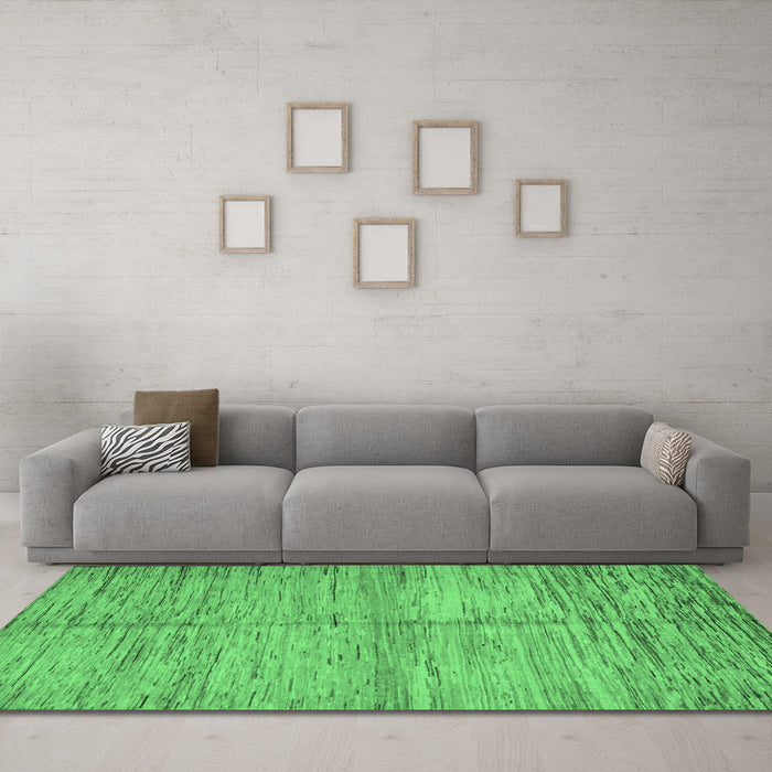 Machine Washable Abstract Emerald Green Modern Area Rugs in a Living Room,, wshabs5406emgrn