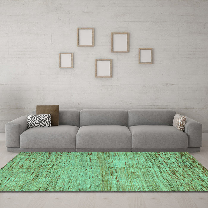 Machine Washable Abstract Turquoise Modern Area Rugs in a Living Room,, wshabs5406turq